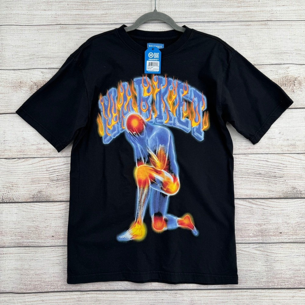 Market Icy Hot T-Shirt Men Small Washed Black Graphic Streetwear Tee NEW